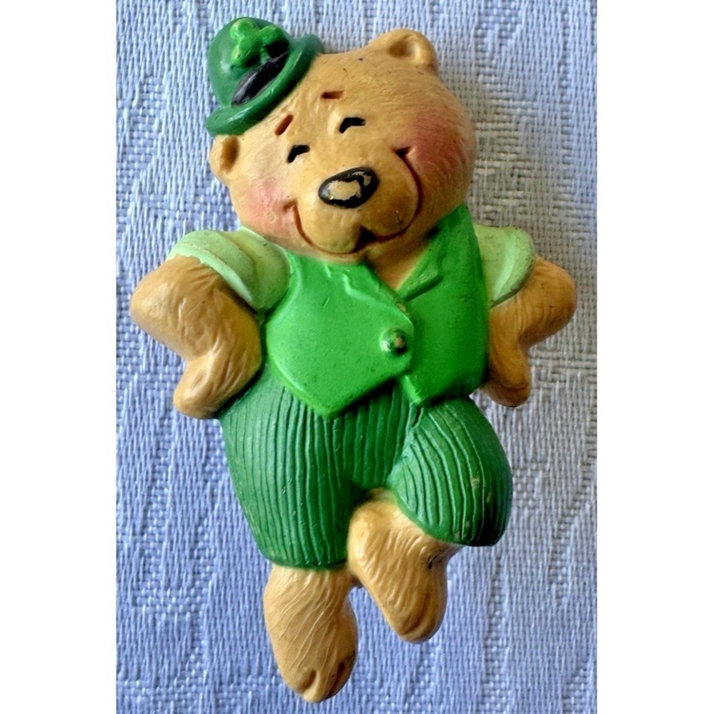 Vintage Hallmark Bear Figurine 1986 St Patrick's Day Irish Green Outfit Shamrock